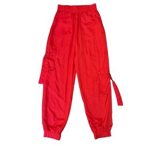 Tiger Mist Bright Red Cargo Track Pants Size S Y2K Streetwear Festival Casual